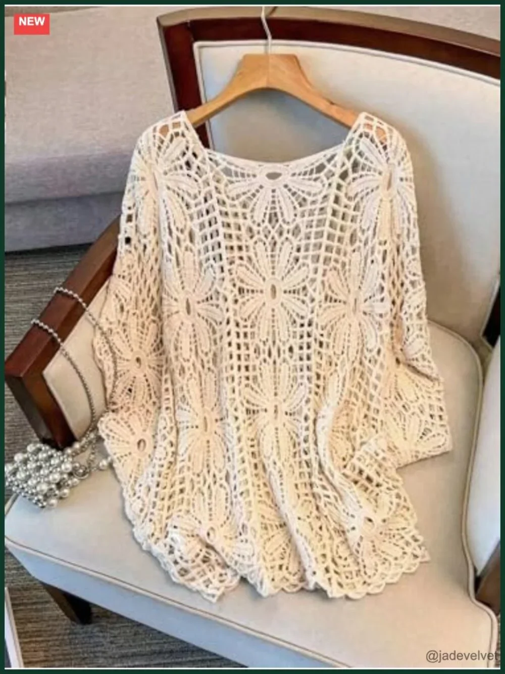 Plus Size Crochet Boho Top 3/4 Sleeve Beach Cover Up Sweater